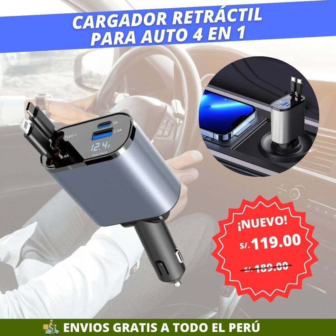 CARGADOR RETRÁCTIL PARA AUTO 4 EN 1